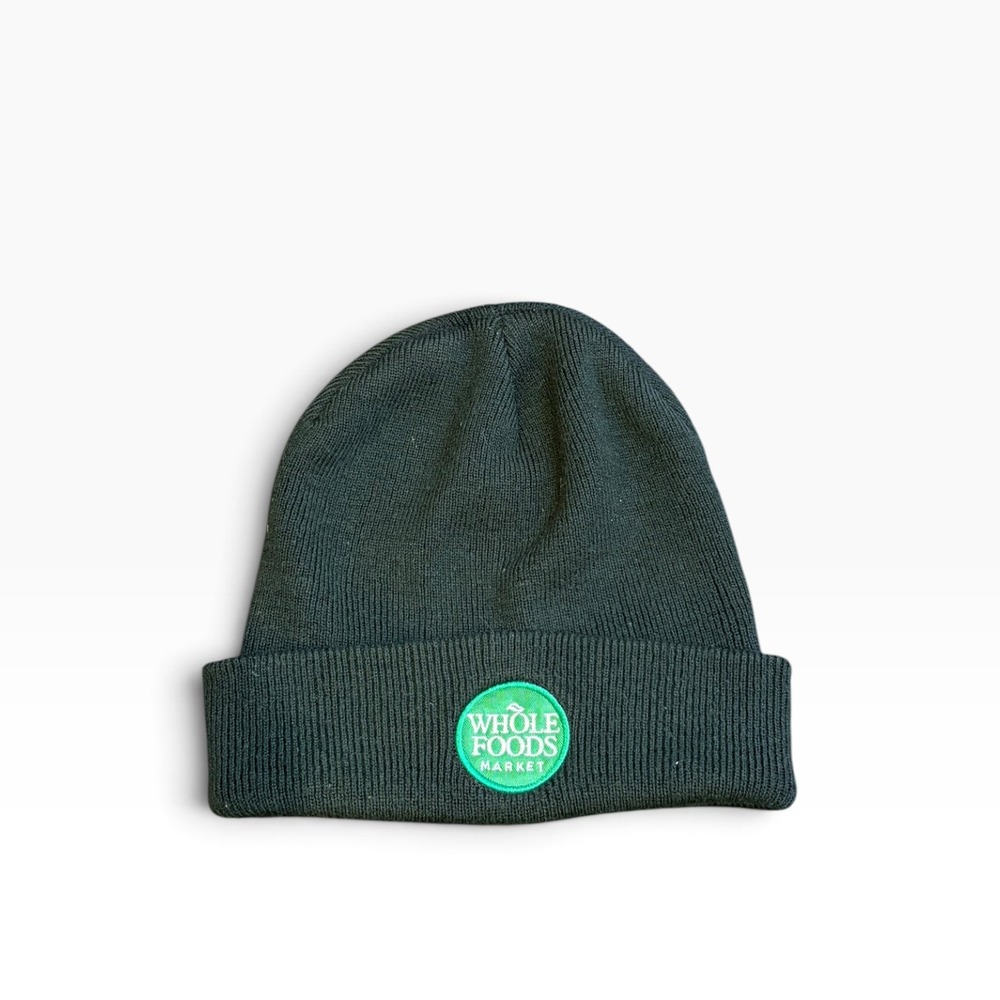 Whole Foods Market Beanie Hat Port & Company Green Cuffed Knit Cap Logo Promo
